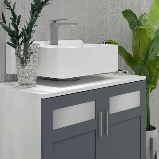 Mueble para Debajo del Lavabo Armario de Baño Bajo Lavabo con 2 Puertas de Vidrio Templado 69x35x59 cm Blanco y Gris [7]