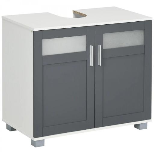 Mueble para Debajo del Lavabo Armario de Baño Bajo Lavabo con 2 Puertas de Vidrio Templado 69x35x59 cm Blanco y Gris [9]