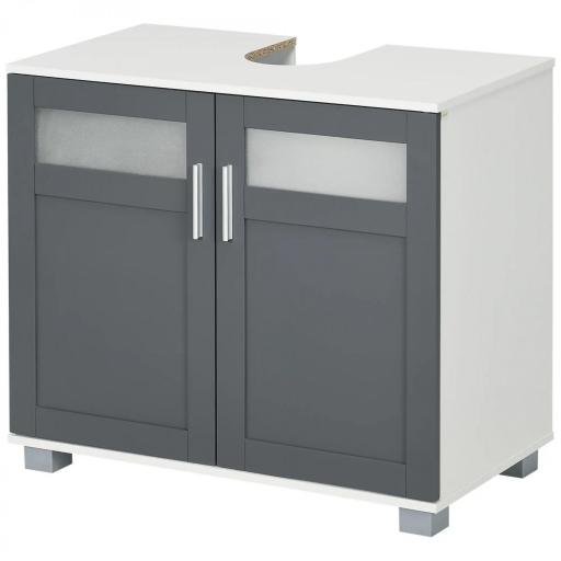 Mueble para Debajo del Lavabo Armario de Baño Bajo Lavabo con 2 Puertas de Vidrio Templado 69x35x59 cm Blanco y Gris [8]