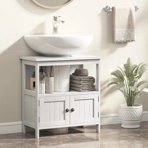 Mueble para Debajo del Lavabo con 2 Puertas y Estante Abierto Mueble para Lavabo con Pie 60x30x60 cm Blanco
