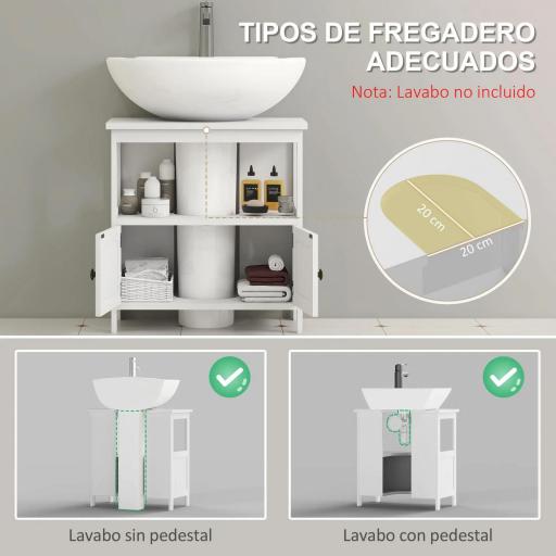 Mueble para Debajo del Lavabo con 2 Puertas y Estante Abierto Mueble para Lavabo con Pie 60x30x60 cm Blanco [2]