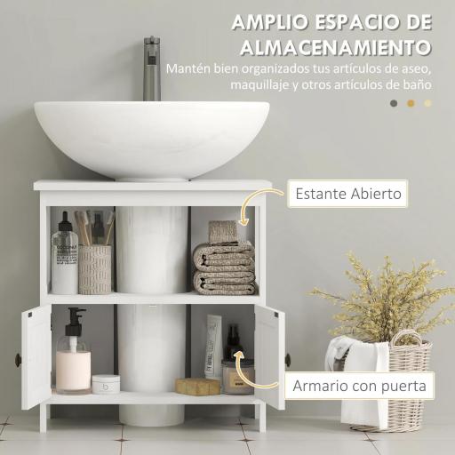Mueble para Debajo del Lavabo con 2 Puertas y Estante Abierto Mueble para Lavabo con Pie 60x30x60 cm Blanco [3]