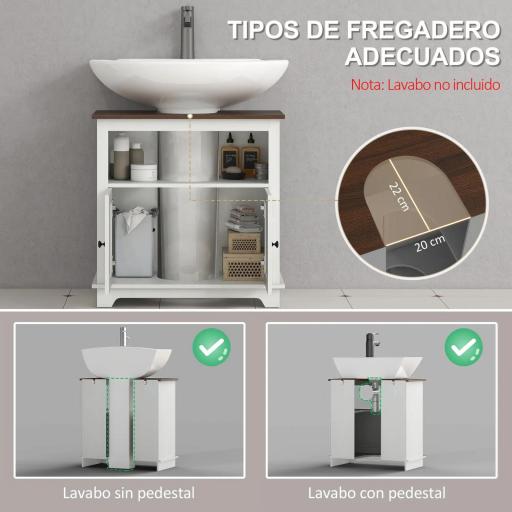 Mueble para Debajo del Lavabo de Madera Armario de Baño de Suelo Mueble Bajo Lavabo Pie con 2 Puertas 60x30x60 cm Blanco [2]