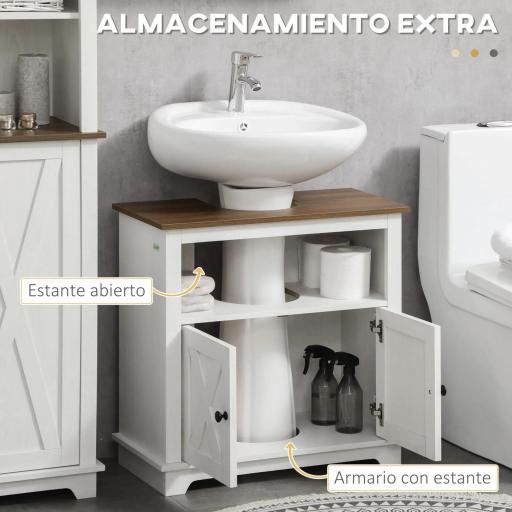 Mueble para Debajo del Lavabo de Madera Armario de Baño de Suelo Mueble Bajo Lavabo Pie con 2 Puertas 60x30x60 cm Blanco [5]
