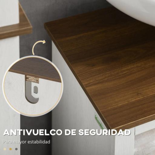 Mueble para Debajo del Lavabo de Madera Armario de Baño de Suelo Mueble Bajo Lavabo Pie con 2 Puertas 60x30x60 cm Blanco [3]