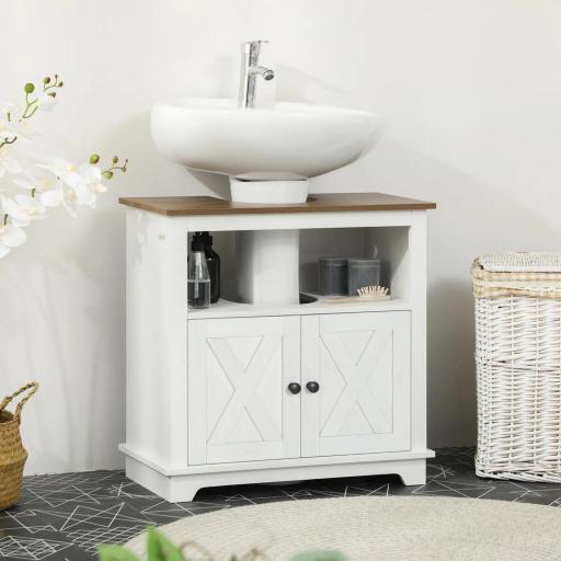 Mueble para Debajo del Lavabo de Madera Armario de Baño de Suelo Mueble Bajo Lavabo Pie con 2 Puertas 60x30x60 cm Blanco [4]