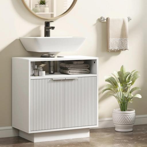 Mueble bajo Lavabo con 2 Puertas Acanaladas y Compartimento Abierto para Lavabo sin Pedestal 60x33x63 cm Blanco