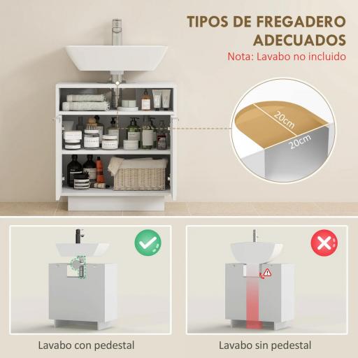Mueble bajo Lavabo con 2 Puertas Acanaladas y Compartimento Abierto para Lavabo sin Pedestal 60x33x63 cm Blanco [3]