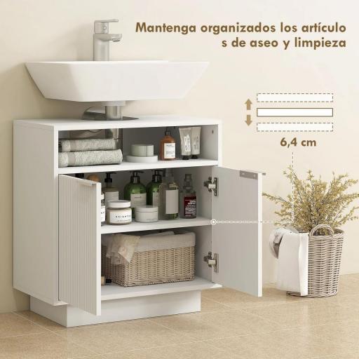 Mueble bajo Lavabo con 2 Puertas Acanaladas y Compartimento Abierto para Lavabo sin Pedestal 60x33x63 cm Blanco [4]