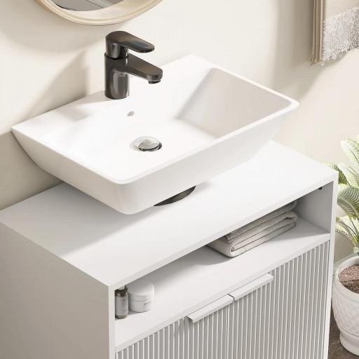 Mueble bajo Lavabo con 2 Puertas Acanaladas y Compartimento Abierto para Lavabo sin Pedestal 60x33x63 cm Blanco [7]
