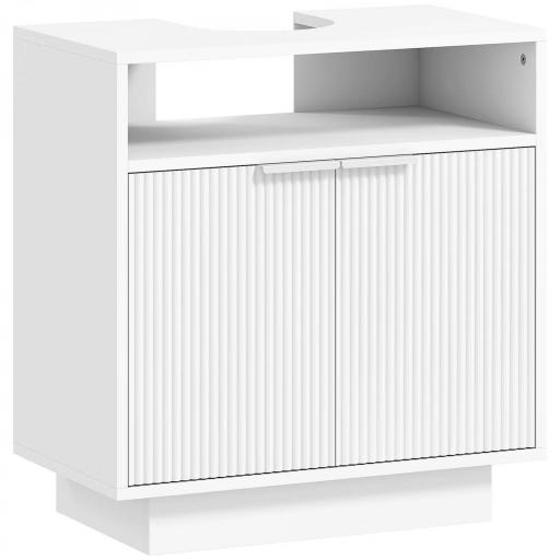 Mueble bajo Lavabo con 2 Puertas Acanaladas y Compartimento Abierto para Lavabo sin Pedestal 60x33x63 cm Blanco [9]