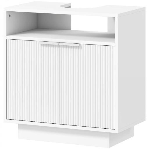 Mueble bajo Lavabo con 2 Puertas Acanaladas y Compartimento Abierto para Lavabo sin Pedestal 60x33x63 cm Blanco [8]