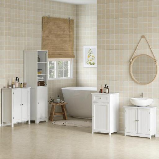 Mueble bajo Lavabo, Mueble de Baño con 2 Puertas y Estante Ajustable, Armario de Baño para Lavabo con o sin Pedestal, Estilo Moderno, 60x30x60 cm Blanco