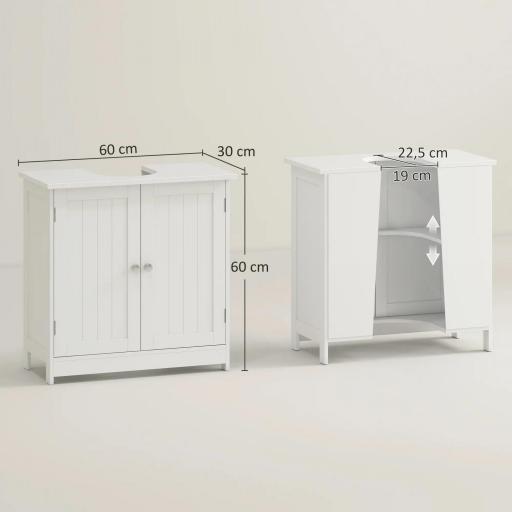 Mueble bajo Lavabo, Mueble de Baño con 2 Puertas y Estante Ajustable, Armario de Baño para Lavabo con o sin Pedestal, Estilo Moderno, 60x30x60 cm Blanco [1]