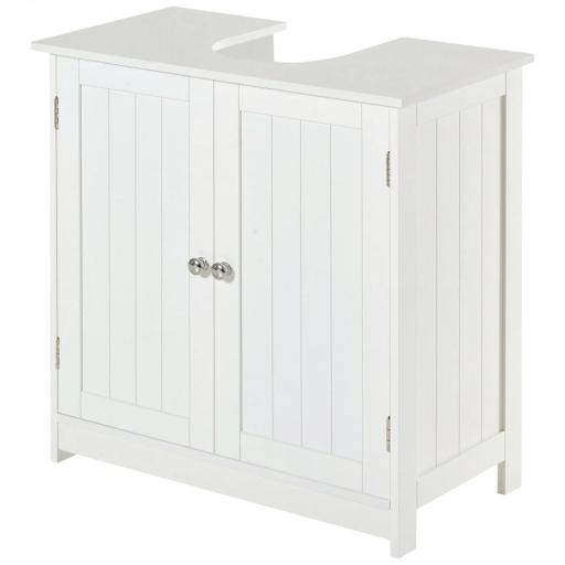 Mueble bajo Lavabo, Mueble de Baño con 2 Puertas y Estante Ajustable, Armario de Baño para Lavabo con o sin Pedestal, Estilo Moderno, 60x30x60 cm Blanco [9]