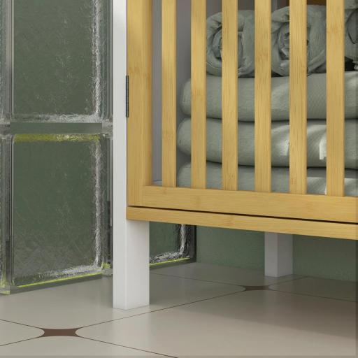 Armario de Baño Bajo Lavabo de Bambú con Puerta Doble y Estante Ajustable Carga 30 kg 60x30x70 cm Natural y Blanco [7]