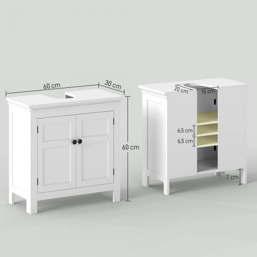 Mueble para Debajo de Lavabo Moderno Mueble de Baño con Estante Ajustable y Puertas Magnéticas 60x30x60 cm Blanco [1]