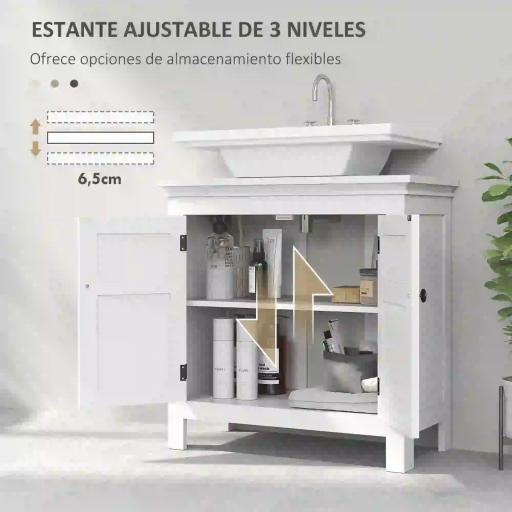Mueble para Debajo de Lavabo Moderno Mueble de Baño con Estante Ajustable y Puertas Magnéticas 60x30x60 cm Blanco [3]