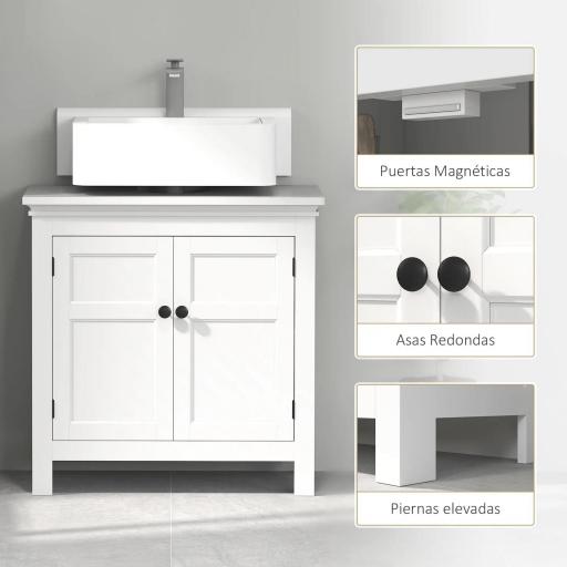 Mueble para Debajo de Lavabo Moderno Mueble de Baño con Estante Ajustable y Puertas Magnéticas 60x30x60 cm Blanco [4]