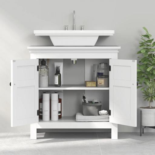Mueble para Debajo de Lavabo Moderno Mueble de Baño con Estante Ajustable y Puertas Magnéticas 60x30x60 cm Blanco [5]