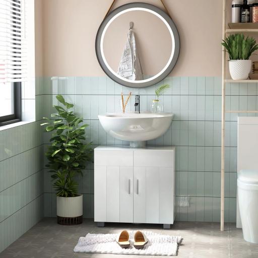 Mueble para Debajo del Lavabo Armario Baño de Suelo de Madera con 2 Puertas y Estante Ajustable Interior Moderno 60x30x60 cm Blanco
