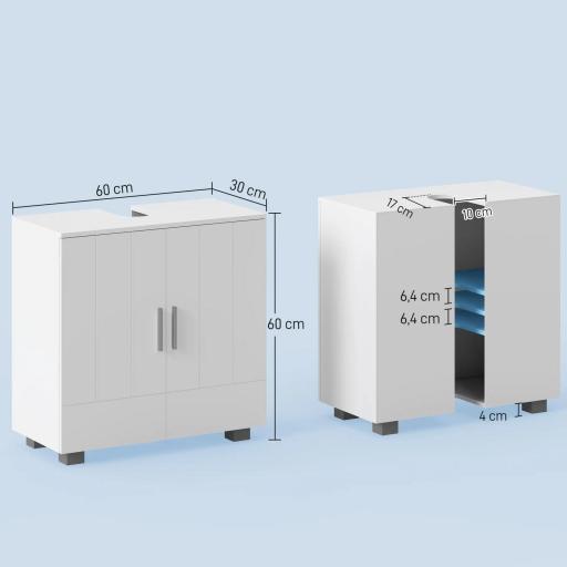 Mueble para Debajo del Lavabo Armario Baño de Suelo de Madera con 2 Puertas y Estante Ajustable Interior Moderno 60x30x60 cm Blanco [1]