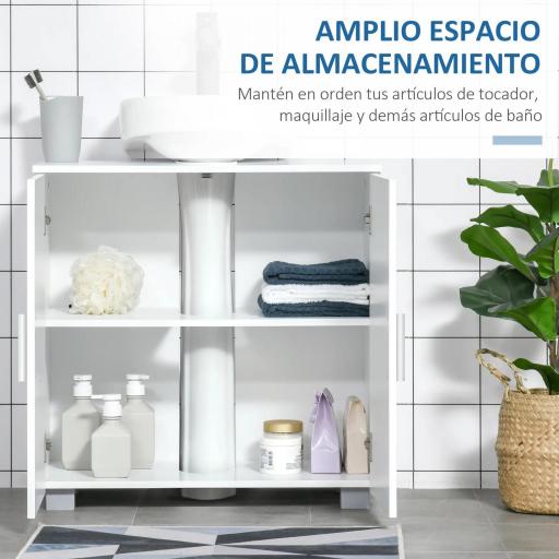 Mueble para Debajo del Lavabo Armario Baño de Suelo de Madera con 2 Puertas y Estante Ajustable Interior Moderno 60x30x60 cm Blanco [2]