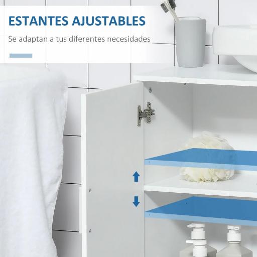 Mueble para Debajo del Lavabo Armario Baño de Suelo de Madera con 2 Puertas y Estante Ajustable Interior Moderno 60x30x60 cm Blanco [4]