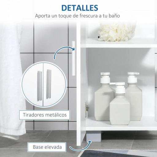 Mueble para Debajo del Lavabo Armario Baño de Suelo de Madera con 2 Puertas y Estante Ajustable Interior Moderno 60x30x60 cm Blanco [5]
