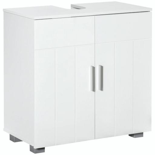 Mueble para Debajo del Lavabo Armario Baño de Suelo de Madera con 2 Puertas y Estante Ajustable Interior Moderno 60x30x60 cm Blanco [9]