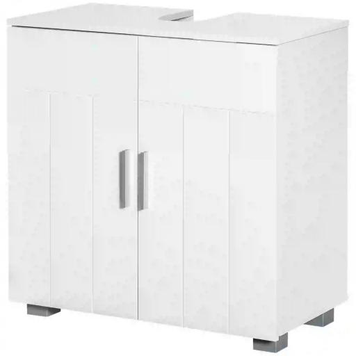 Mueble para Debajo del Lavabo Armario Baño de Suelo de Madera con 2 Puertas y Estante Ajustable Interior Moderno 60x30x60 cm Blanco [8]