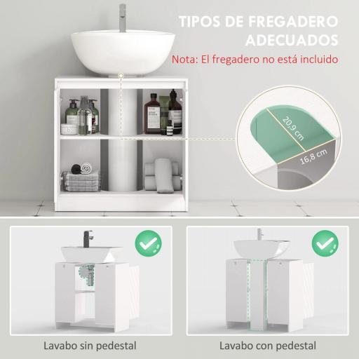 Mueble Bajo Lavabo Mueble de Baño con 2 Puertas Estante Ajustable para Lavabos con o sin Pedestal 60x30x59,8 cm Blanco [3]