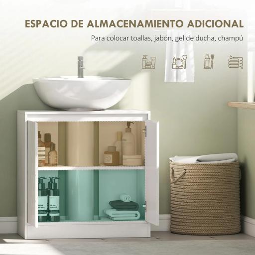 Mueble Bajo Lavabo Mueble de Baño con 2 Puertas Estante Ajustable para Lavabos con o sin Pedestal 60x30x59,8 cm Blanco [2]