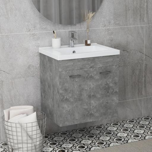 Mueble de Baño con Lavabo Cerámico Armario Bajo de Lavabo de Pared con 2 Puertas Estante Ajustable 60x45,5x60 cm Gris