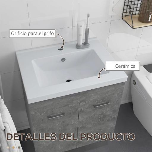 Mueble de Baño con Lavabo Cerámico Armario Bajo de Lavabo de Pared con 2 Puertas Estante Ajustable 60x45,5x60 cm Gris [2]