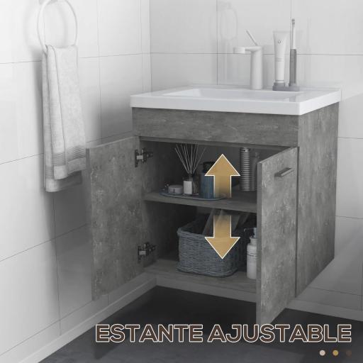 Mueble de Baño con Lavabo Cerámico Armario Bajo de Lavabo de Pared con 2 Puertas Estante Ajustable 60x45,5x60 cm Gris [6]