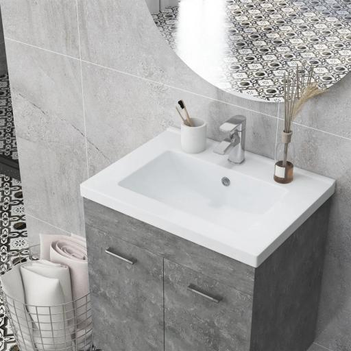 Mueble de Baño con Lavabo Cerámico Armario Bajo de Lavabo de Pared con 2 Puertas Estante Ajustable 60x45,5x60 cm Gris [4]