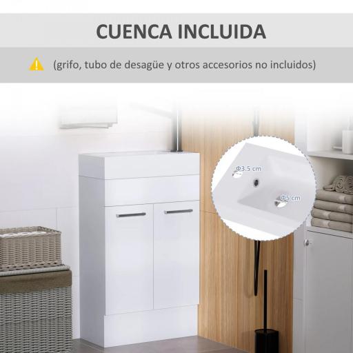 Mueble de Baño con Lavabo Cerámico con 2 Puertas Estilo Moderno Carga 50 kg 50x86x25 cm Blanco [2]