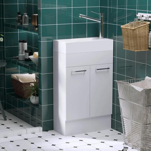 Mueble de Baño con Lavabo Cerámico con 2 Puertas Estilo Moderno Carga 50 kg 50x86x25 cm Blanco [3]