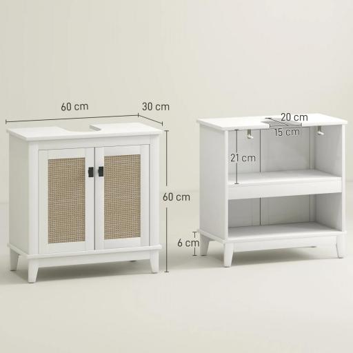 Mueble para Debajo del Lavabo con 2 Puertas 2 Estantes y Sistema Antivuelco para Cuarto Baño 60x30x60 cm Blanco [1]