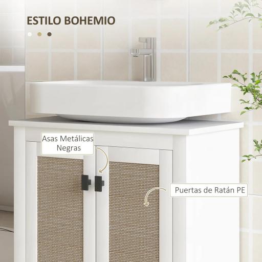 Mueble para Debajo del Lavabo con 2 Puertas 2 Estantes y Sistema Antivuelco para Cuarto Baño 60x30x60 cm Blanco [3]