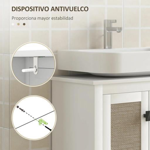 Mueble para Debajo del Lavabo con 2 Puertas 2 Estantes y Sistema Antivuelco para Cuarto Baño 60x30x60 cm Blanco [4]