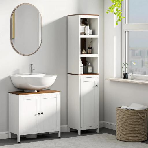 Mueble para Debajo del Lavabo Armario Bajo con 2 Puertas Enmarcadas y Estante Ajustable 60x30x60 cm Blanco