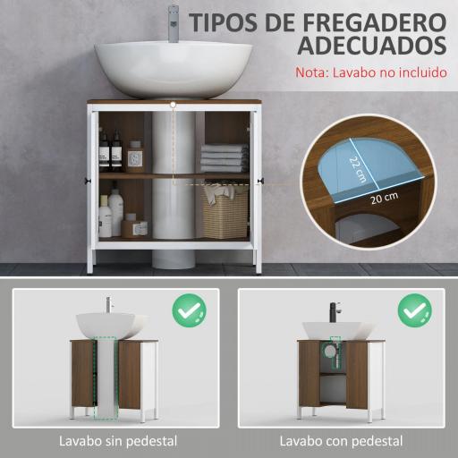 Mueble para Debajo del Lavabo Armario Bajo con 2 Puertas Enmarcadas y Estante Ajustable 60x30x60 cm Blanco [3]