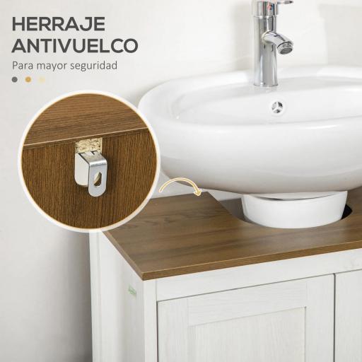 Mueble para Debajo del Lavabo Armario Bajo con 2 Puertas Enmarcadas y Estante Ajustable 60x30x60 cm Blanco [4]
