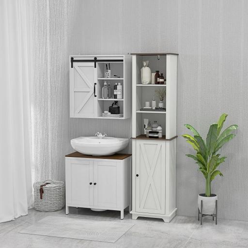 Mueble para Debajo del Lavabo Armario Bajo con 2 Puertas Enmarcadas y Estante Ajustable 60x30x60 cm Blanco [7]