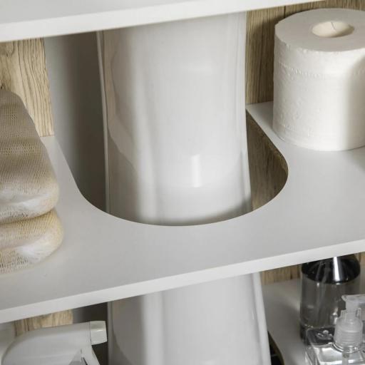 Mueble para Debajo del Lavabo Armario Bajo con 2 Puertas Estante y Patas de Acero 60x30x60 cm Roble y Blanco [4]