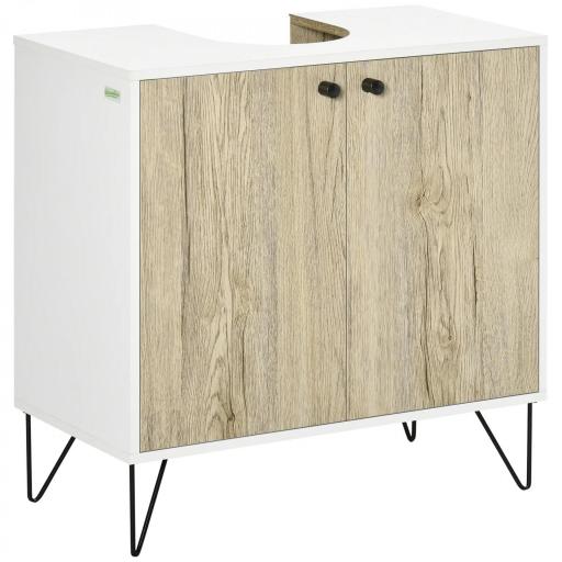 Mueble para Debajo del Lavabo Armario Bajo con 2 Puertas Estante y Patas de Acero 60x30x60 cm Roble y Blanco [8]
