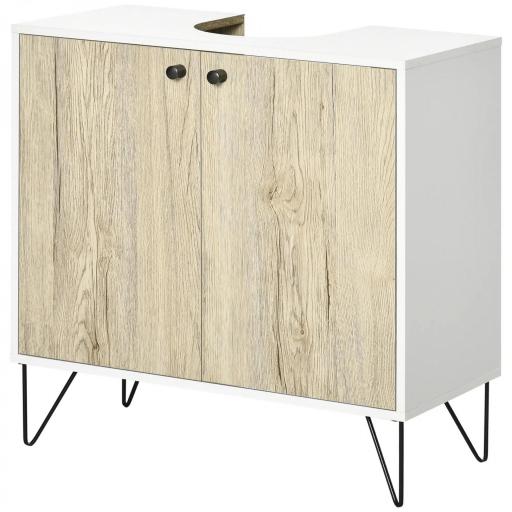 Mueble para Debajo del Lavabo Armario Bajo con 2 Puertas Estante y Patas de Acero 60x30x60 cm Roble y Blanco [9]