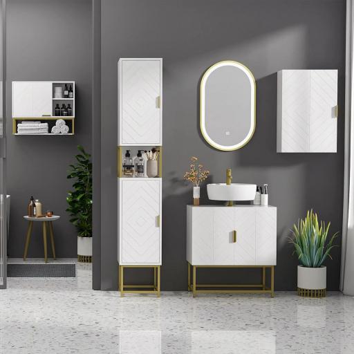 Mueble para Debajo del Lavabo Moderno Armario Bajo con 2 Puertas y Patas de Acero 60x30x65 cm Blanco y Dorado